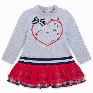 【tuc tuc】女童 灰愛心紅格紗裙洋裝 18M-6A pe512006(tuctuc baby 洋裝)