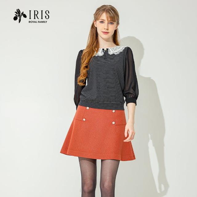 【IRIS 艾莉詩】蕾絲造型領片棉質上衣-2色(36908)