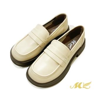 【MK】復古圓頭素面厚底樂福鞋(米白色)
