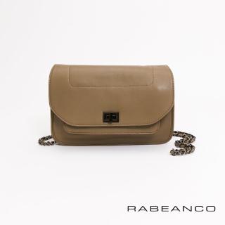 【RABEANCO】迷時尚牛皮系列鍊帶雙層轉釦方包-大(灰卡其)