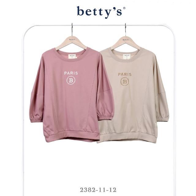 【betty’s 貝蒂思】字母繡字珠珠拼接落肩T-shirt(共二色)