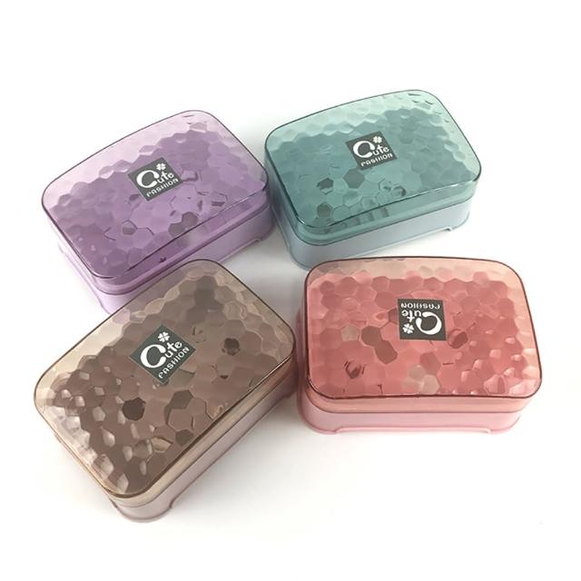 【WO HOME】日式簡約透明小清新瀝水肥皂盒 2入(2入 有蓋透明肥皂盒)