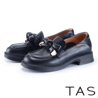 【TAS】蝴蝶結妝點皮革樂福低跟鞋(黑色)