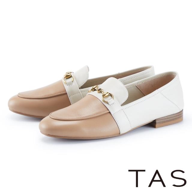 【TAS】柔軟羊皮馬銜釦平底樂福鞋(米+杏)