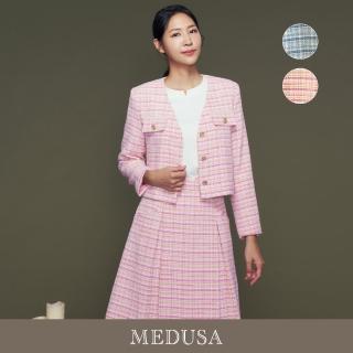 【MEDUSA 曼度莎】現貨-粉彩格紋薄呢布小香風外套 - 2色（M-XL）｜西裝外套 小香風套裝 新品(201-5050A)