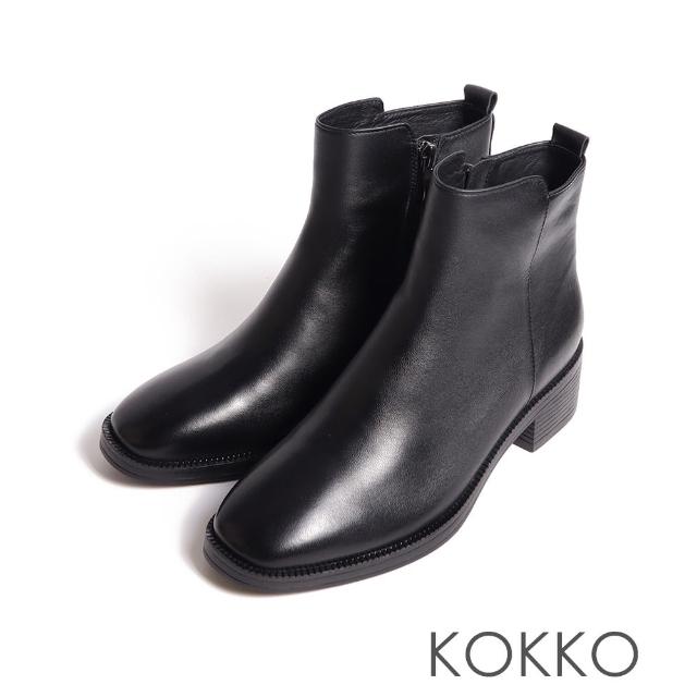 【KOKKO 集團】低調個性方頭拉鍊低跟短靴(黑色)