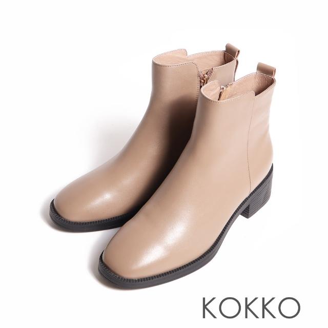 【KOKKO 集團】低調個性方頭拉鍊低跟短靴(駝灰色)