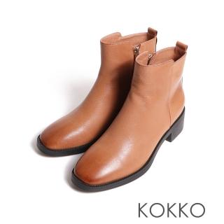【KOKKO 集團】低調個性方頭拉鍊低跟短靴(棕色)