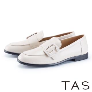 【TAS】柔軟羊皮方釦平底樂福鞋(米白)