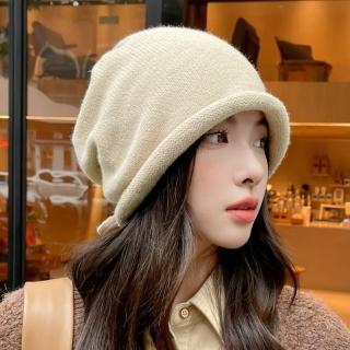 【Acorn 橡果】日系網紅針織毛帽護耳保暖抽繩防風防曬機能帽1745(米色)