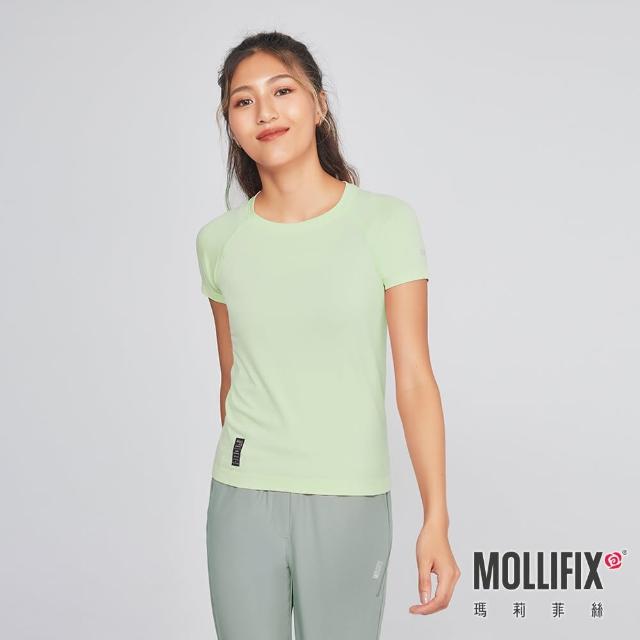 【Mollifix 瑪莉菲絲】A++無縫針織短袖訓練上衣、瑜珈服(淺綠)