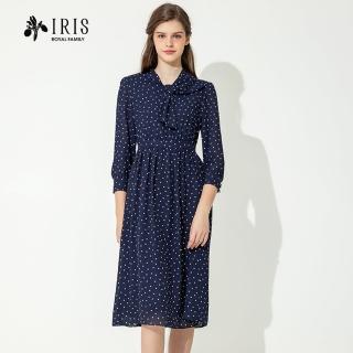 【IRIS 艾莉詩】水玉點點造型領結長洋裝-2色(36655)