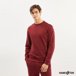 【Hang Ten】男裝-經典素面長袖休閒運動套裝(深紅)