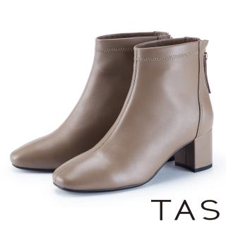 【TAS】百搭素面柔軟羊皮中跟短靴(可可)