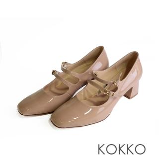 【KOKKO 集團】復古優雅小方頭雙繫帶粗跟瑪莉珍鞋(可可色)