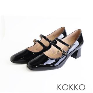 【KOKKO 集團】復古優雅小方頭雙繫帶粗跟瑪莉珍鞋(黑色)