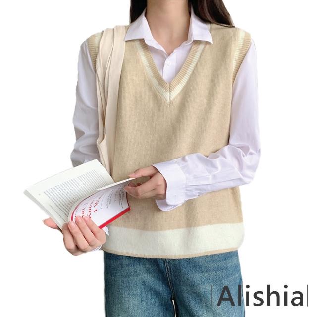 【Alishia】時尚文青輕盈保暖針織馬甲背心 M-XL(現+預  深藍 / 米 / 卡其)