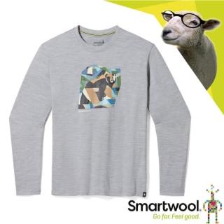 【SmartWool】男女 美麗諾羊毛 控溫圓領長袖塗鴉T恤 熊熊剪影.透氣休閒上衣(SW017155-545 淺灰色)