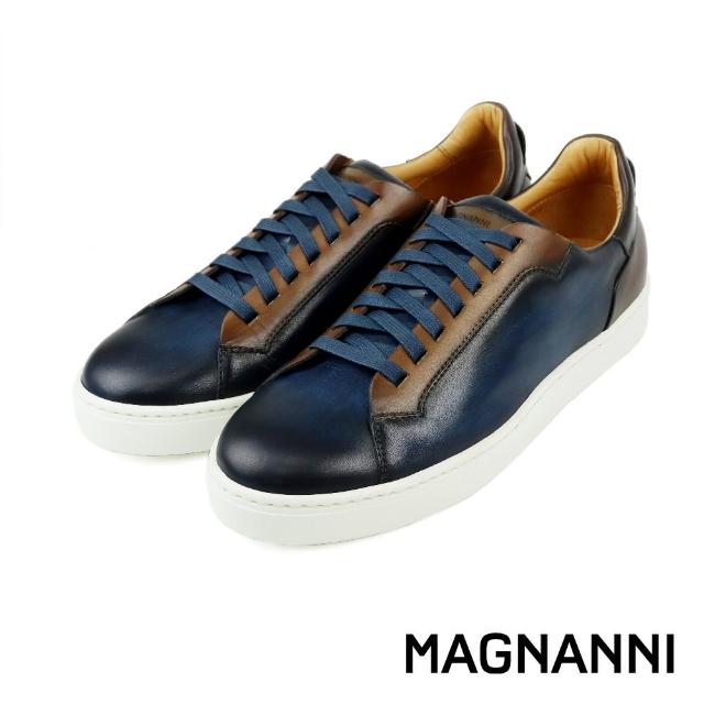 【MAGNANNI】西班牙拼接雙色綁帶休閒鞋 海軍藍(22464-NA)