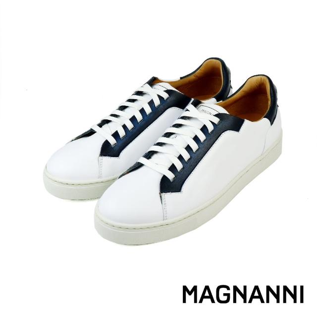 【MAGNANNI】西班牙拼接雙色綁帶休閒鞋 白色(22963-WH)