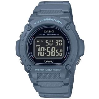 【CASIO 卡西歐】簡約新潮莫蘭迪色系圓形數位腕錶/藍(W-219HC-2B)