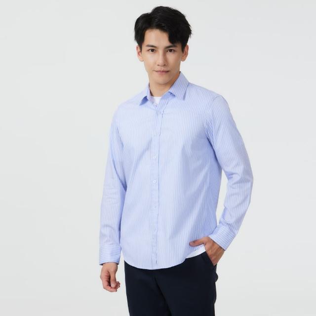 【Carnival 嘉裕】100%純棉長袖休閒襯衫-藍紫條紋(親膚透氣/台灣製)
