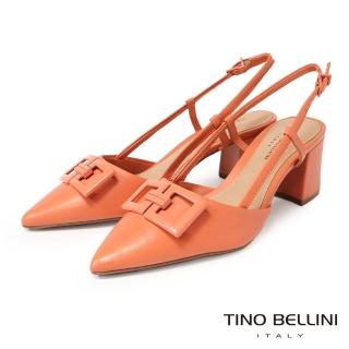 【TINO BELLINI 貝里尼】巴西進口正方形飾扣真皮後繫帶高跟鞋FS2T008(粉橘)