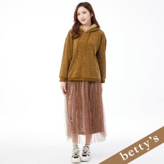 【betty’s 貝蒂思】腰鬆緊絨布長紗網裙(咖啡色)