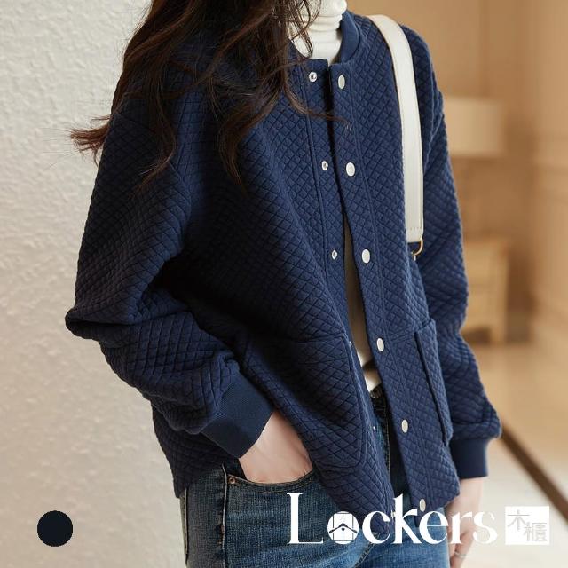 【Lockers 木櫃】秋季柔軟麵包格棒球外套 L112103004(棒球外套)