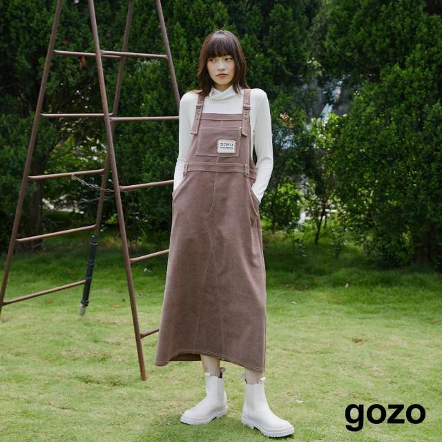 【gozo】毛毛布標桃皮絨吊帶裙(兩色)