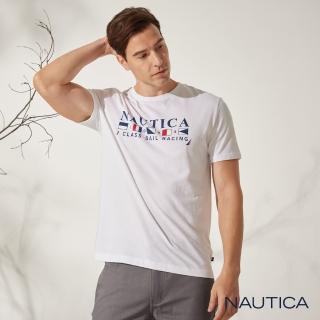 【NAUTICA】男裝 經典品牌旗語印花短袖T恤(白)