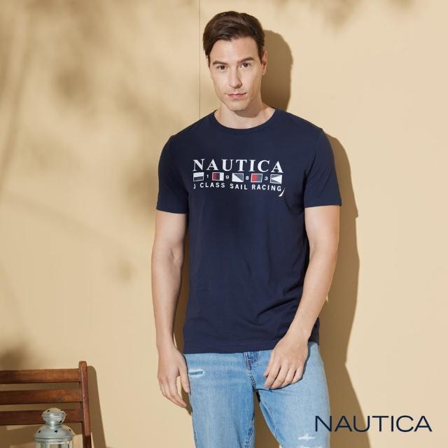 【NAUTICA】男裝 經典品牌旗語印花短袖T恤(深藍)