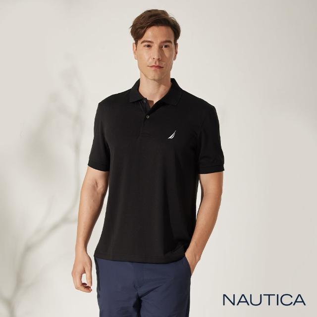【NAUTICA】男裝 吸濕排汗休閒素面短袖POLO衫(黑)