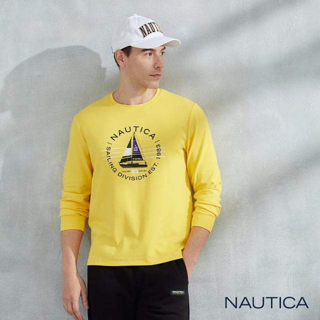 【NAUTICA】男裝 品牌帆船印花長袖T恤(黃)