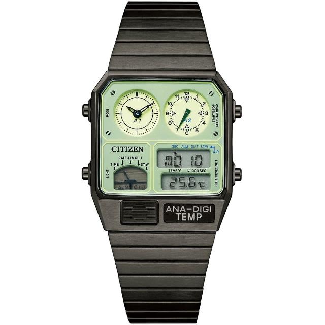 【CITIZEN 星辰】夜光型者限定款 80年代復古時尚計時雙顯錶-32.5x40.6mm 母親節 禮物(JG2147-85X)