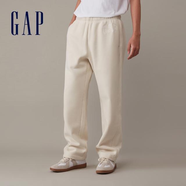 【GAP】男裝 Logo刷毛鬆緊棉褲 碳素軟磨系列-米色(880264)