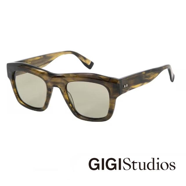 【GIGI Studios】經典粗長方框金飾太陽眼鏡(琥珀 - TURNER-6746/7)