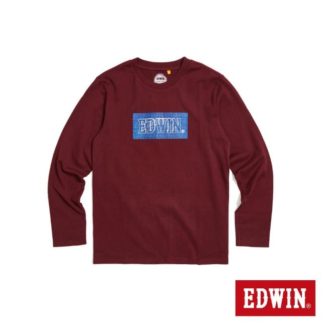 【EDWIN】男裝 藍圖LOGO薄長袖T恤(朱紅色)