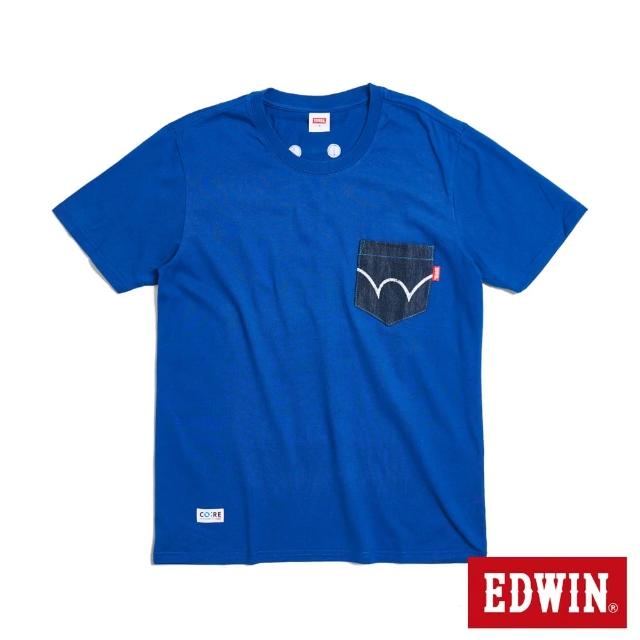 【EDWIN】男裝 再生系列 牛仔布口袋印花 LOGO短袖T恤(藍色)
