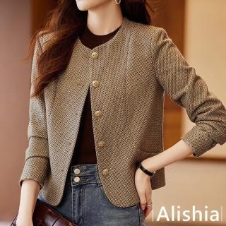 【Alishia】新款小香風金釦短版休閒外套 M-3XL(現+預 咖啡色)