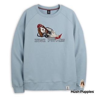 【Hush Puppies】男裝 上衣 Q版棒球狗寬鬆拉克蘭袖上衣(淺藍 / 34110101)