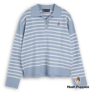 【Hush Puppies】女裝 線衫 開襟領條紋拼接長袖線衫(藍/白條紋 / 34213107)