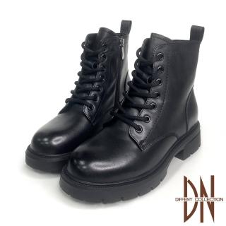 【DN】短靴_真皮擦色綁帶側拉鍊厚底馬丁靴(黑)