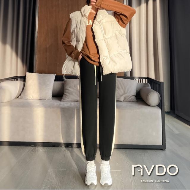 【NVDO 買一送一】潮流棉質側直條休閒褲-3色可選(M-XL/兩種身高段可選/運動褲/居家褲)