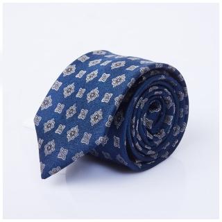 【Carnival 嘉裕】義大利絲棉混紡男士精品商務西裝領帶 藍色緹花(絲棉混紡/經典緹花/男裝)
