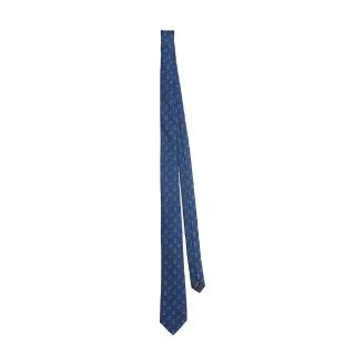 【Carnival 嘉裕】義大利絲棉混紡男士精品商務西裝領帶 藍變形蟲緹花(絲棉混紡 經典緹花 男裝)