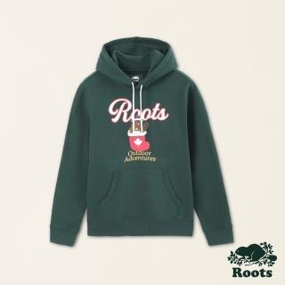 【Roots】Roots 男裝- 戶外探險家系列 卡通海狸有機棉刷毛布連帽上衣(深綠色)