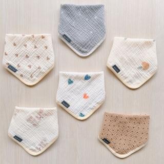 【Chu-mi 啾米】四層紗兩用圍兜 寶寶三角巾 口水巾 兒童小手帕(超值六件組)