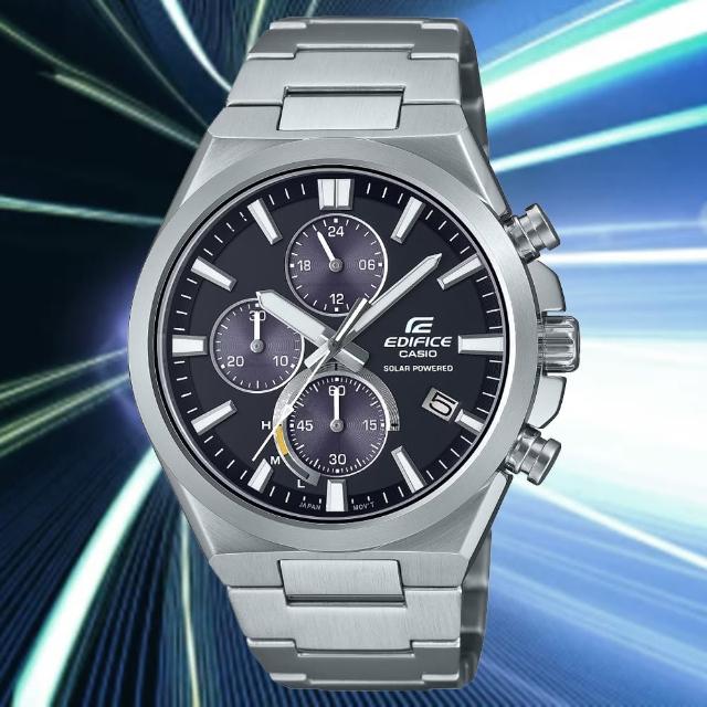 【CASIO 卡西歐】EDIFICE 太陽能 三眼運動型設計腕錶-黑 鋼帶(EQS-950D-1AV 防水100米)