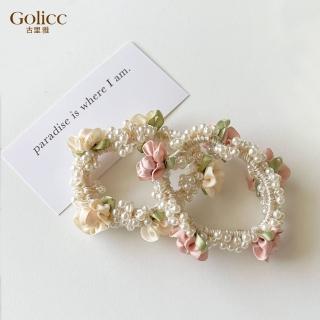 【Golicc】法式 珍珠 花朵 髮圈(飾品 髮飾 頭飾 髮帶 手圈 髮束 618 年中慶)